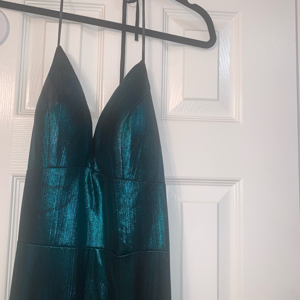 Long hi low emerald sparkle gown
